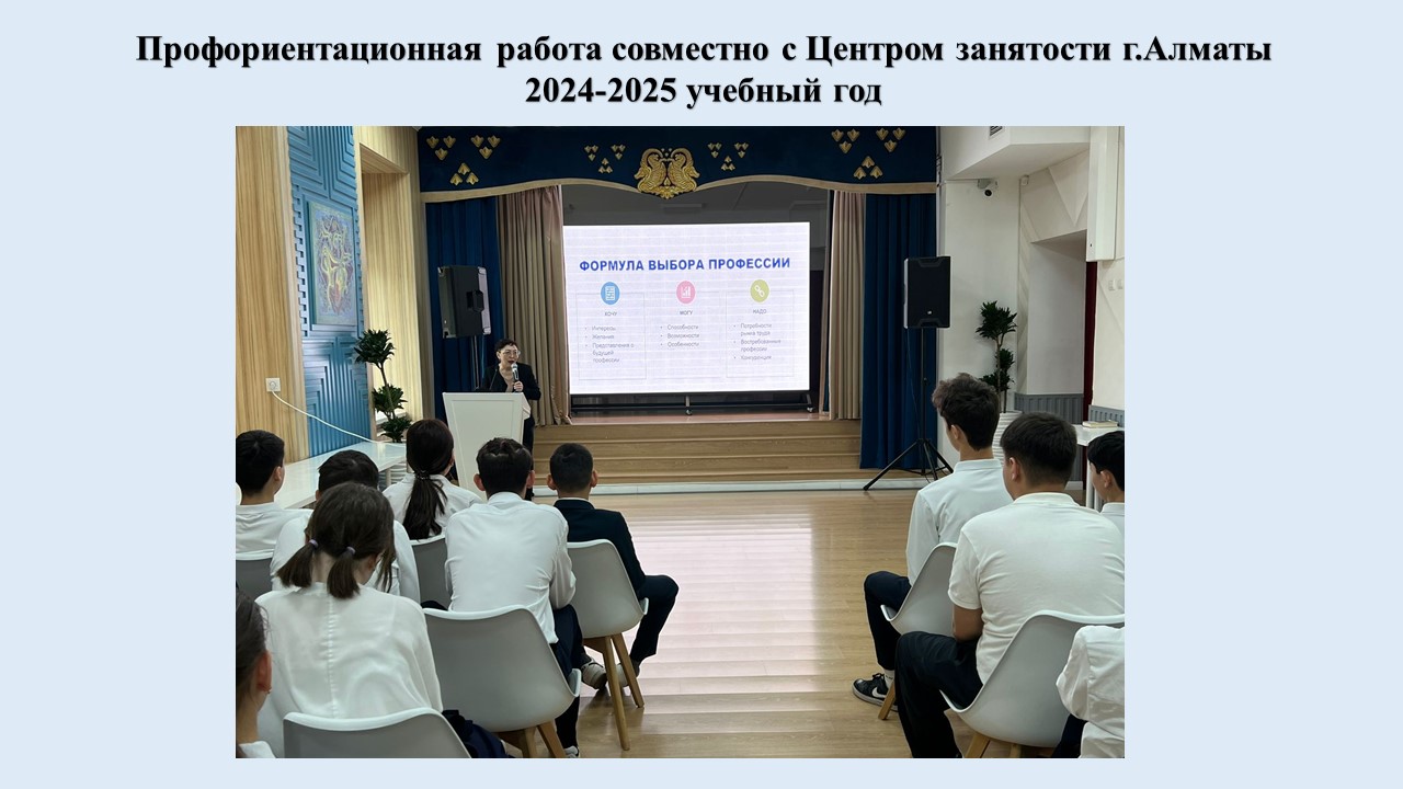 Профориентационная работа совместно с Центром занятости г.Алматы